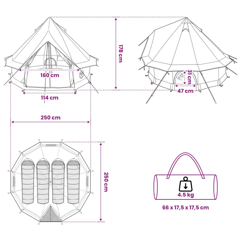 Tipi palapinė Armijos Žalia 250 x 250 cm Poliesteris ir plienas