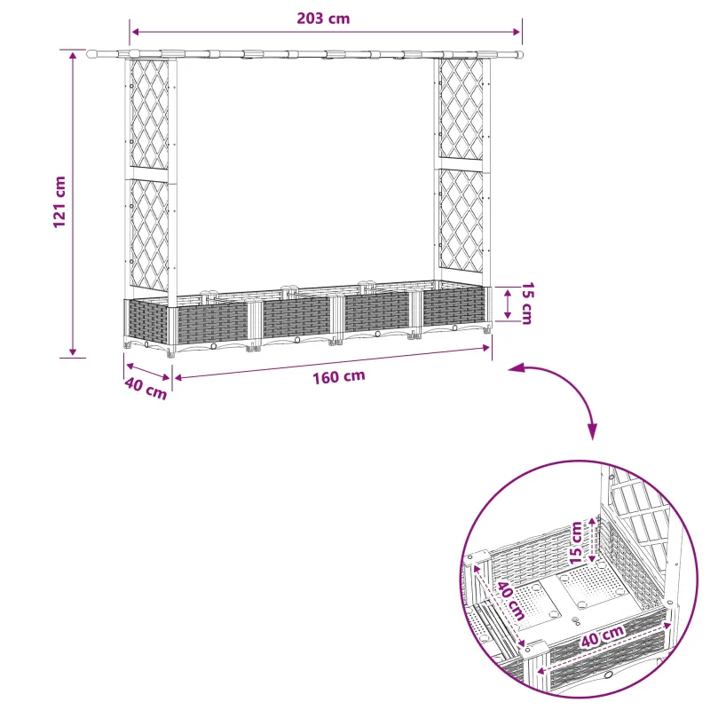 Pakeltas lovas su trelėmis ir stogu Ruda 203 x 40 x 123 cm PP