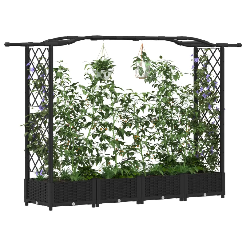 Pakeltas lovas su trelėmis ir stogu Juodas 207 x 40 x 126 cm PP