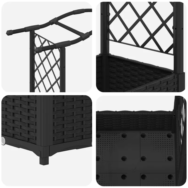 Pakeltas lovas su trelėmis ir stogu Juodas 207 x 40 x 126 cm PP