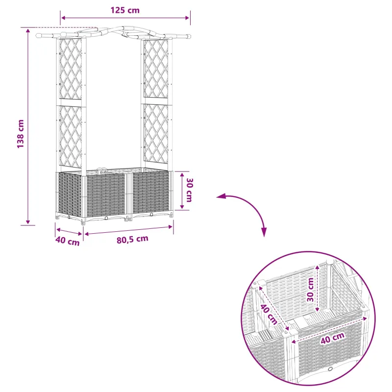 Pakeltas lovas su trelėmis ir stogu Juodas 125 x 40 x 138 cm PP