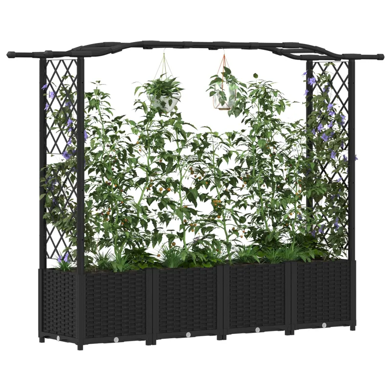 Pakeltas lovas su trelėmis ir stogu Juodas 204 x 40 x 141 cm PP