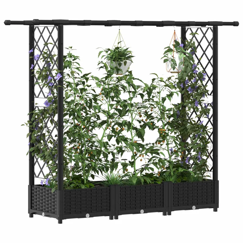 Pakeltas lovas su trelėmis ir stogu Juodas 164 x 40 x 123 cm PP