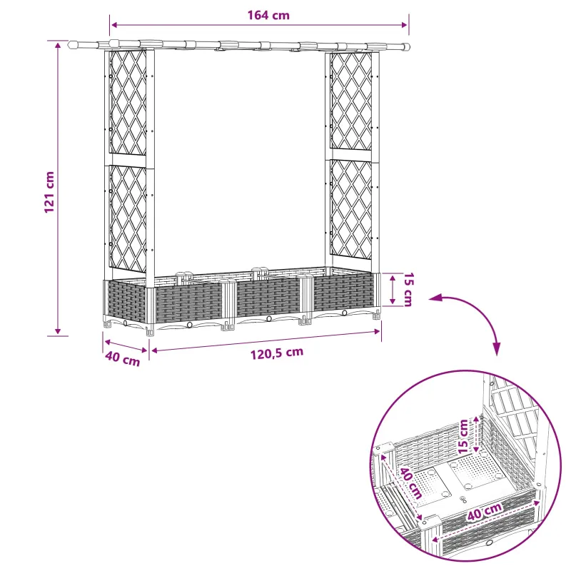 Pakeltas lovas su trelėmis ir stogu Juodas 164 x 40 x 123 cm PP