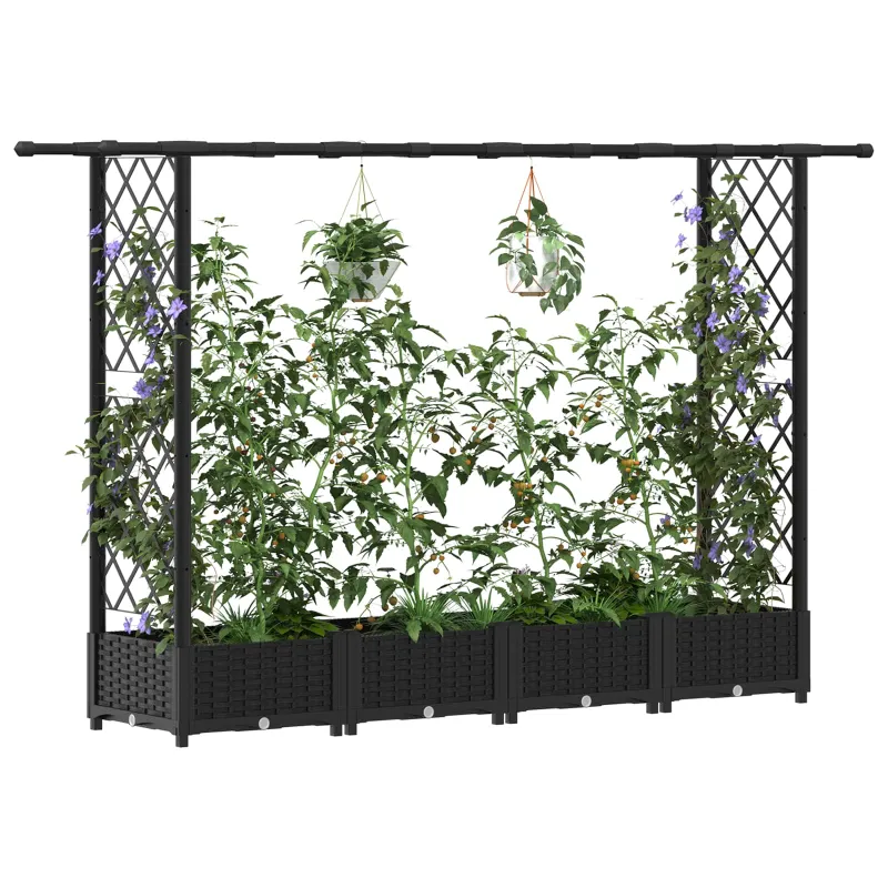 Pakeltas lovas su trelėmis ir stogu Juodas 203 x 40 x 123 cm PP