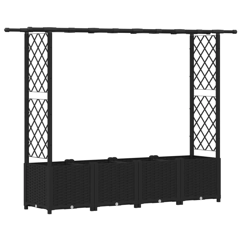 Pakeltas lovas su trelėmis ir stogu Juodas 203 x 40 x 138 cm PP