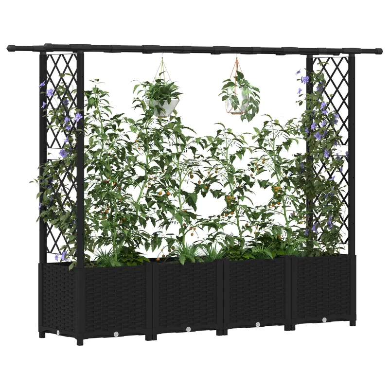 Pakeltas lovas su trelėmis ir stogu Juodas 203 x 40 x 138 cm PP