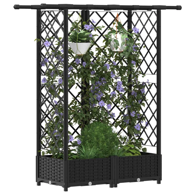 Pakeltas lovas su trelėmis ir stogu Juodas 124 x 40 x 123 cm PP