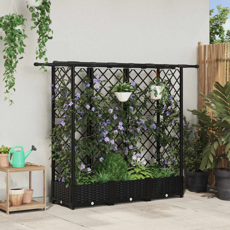 Pakeltas lovas su trelėmis ir stogu Juodas 164 x 40 x 123 cm PP