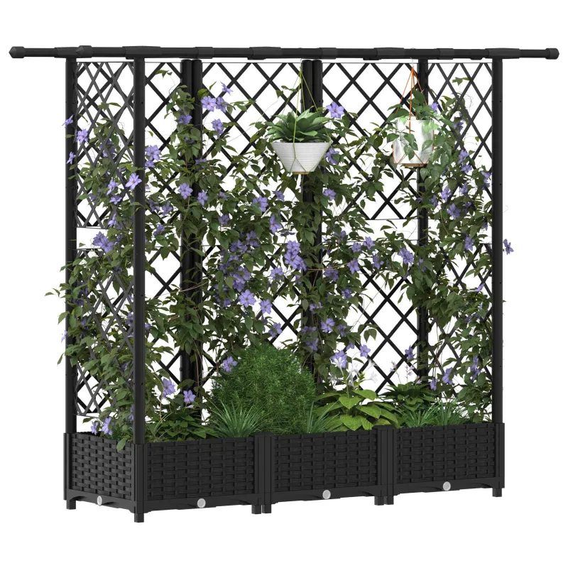 Pakeltas lovas su trelėmis ir stogu Juodas 164 x 40 x 123 cm PP