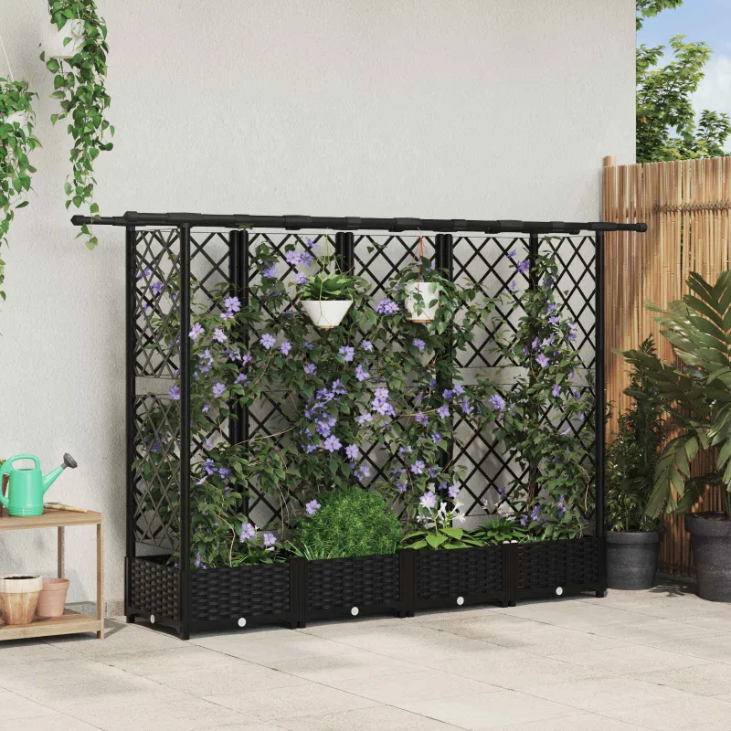 Pakeltas lovas su trelėmis ir stogu Juodas 202,5 x 40 x 123 cm