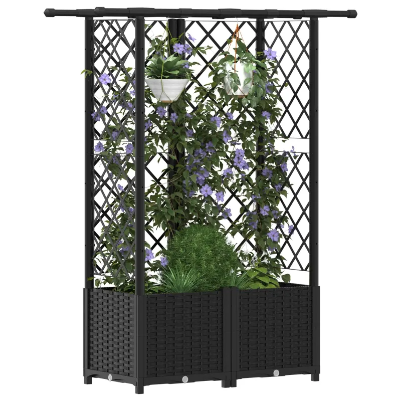 Pakeltas lovas su trelėmis ir stogu Juodas 124 x 40 x 138 cm PP