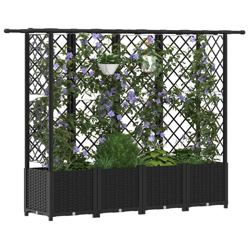 Pakeltas lovas su trelėmis ir stogu Juodas 202 x 40 x 138 cm PP