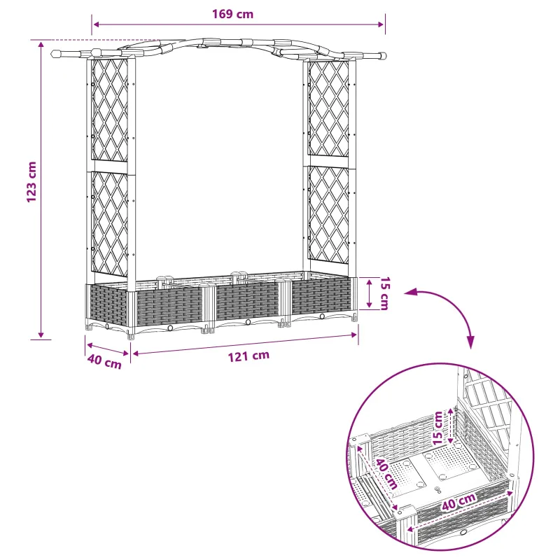 Pakeltas lovas su trelėmis ir stogu Pilka 169 x 40 x 125 cm PP