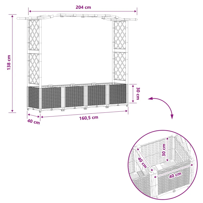 Pakeltas lovas su trelėmis ir stogu Pilka 204 x 40 x 141 cm PP