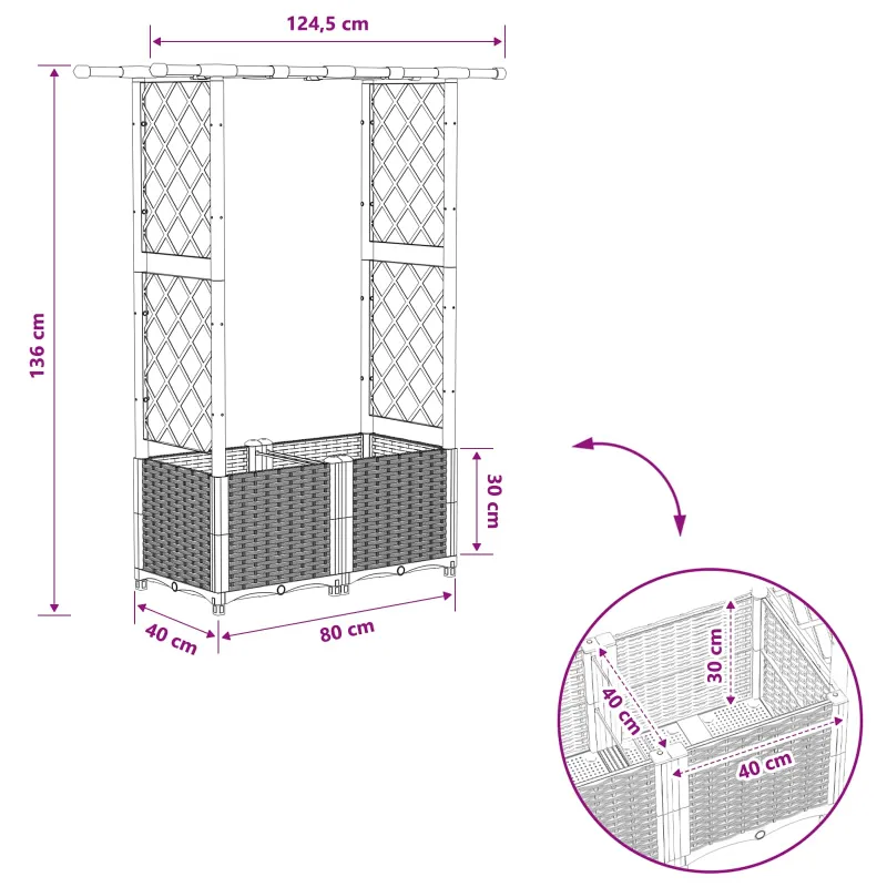 Pakeltas lovas su trelėmis ir stogu Pilka 124,5 x 40 x 138 cm