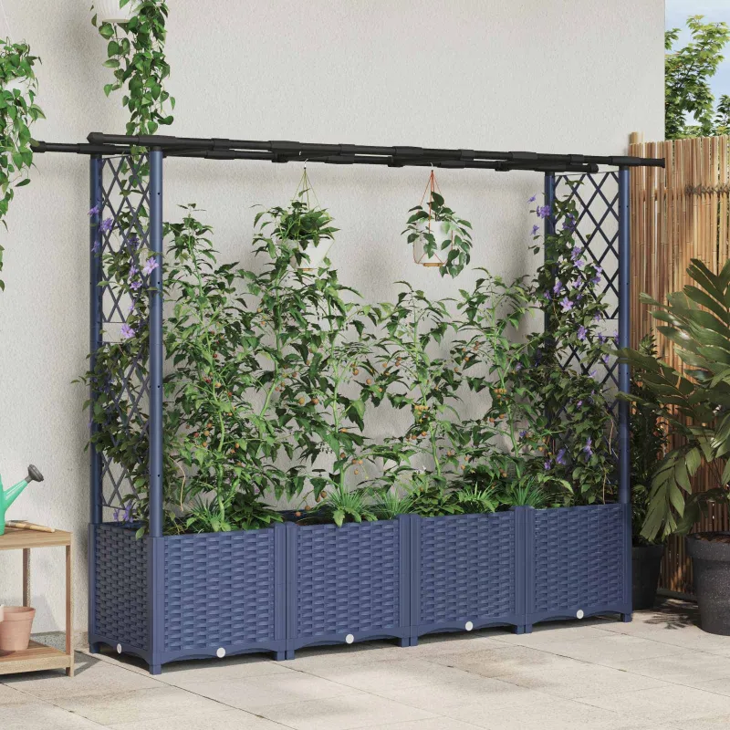 Pakeltas lovas su trelėmis ir stogu Pilka 203 x 40 x 138 cm PP