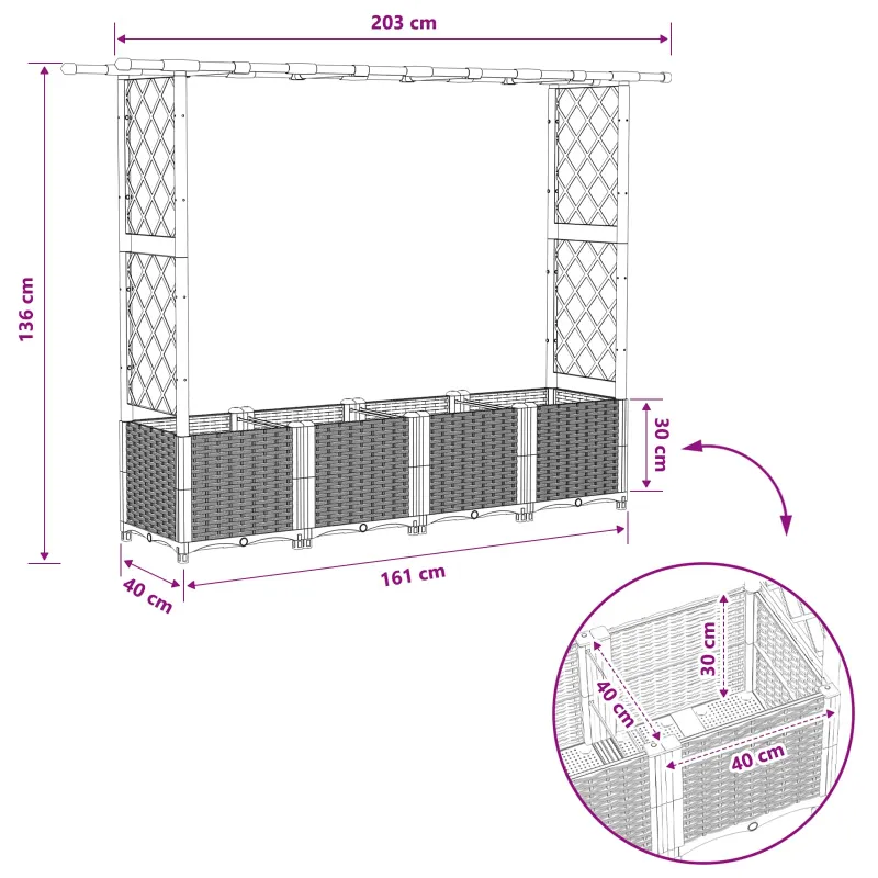 Pakeltas lovas su trelėmis ir stogu Pilka 203 x 40 x 138 cm PP