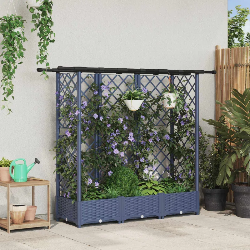 Pakeltas lovas su trelėmis ir stogu Pilka 164 x 40 x 123 cm PP