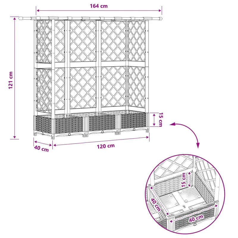 Pakeltas lovas su trelėmis ir stogu Pilka 164 x 40 x 123 cm PP