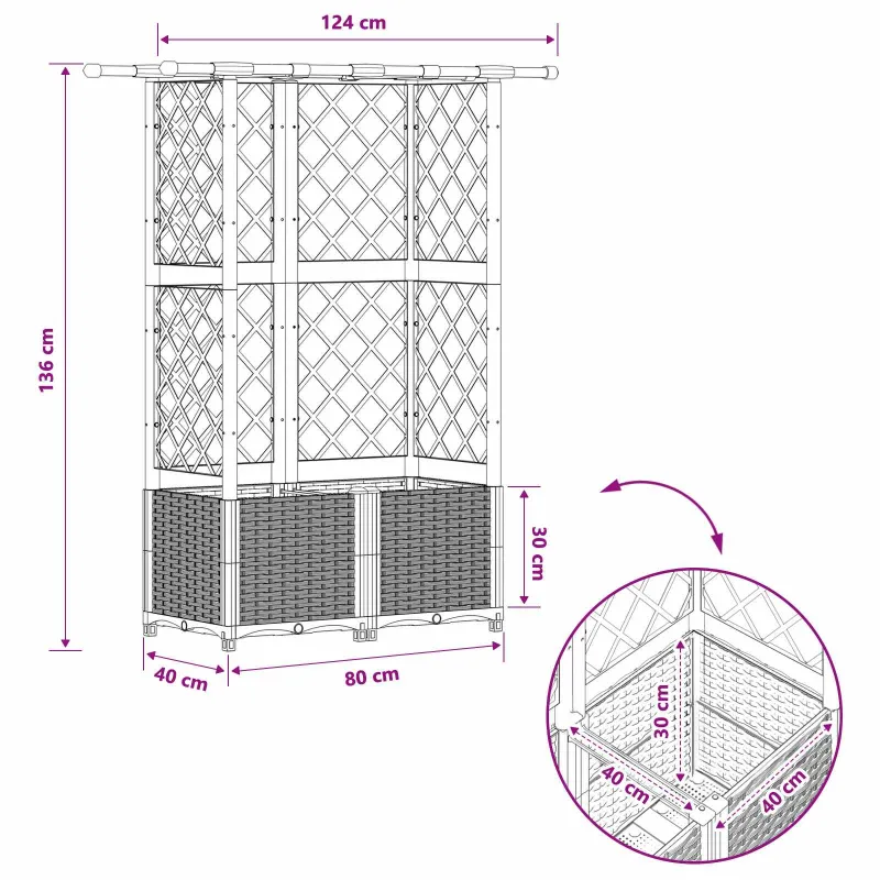 Pakeltas lovas su trelėmis ir stogu Pilka 124 x 40 x 138 cm PP