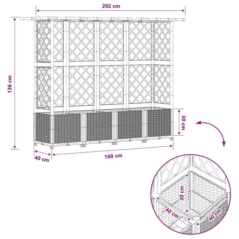 Pakeltas lovas su trelėmis ir stogu Pilka 202 x 40 x 138 cm PP