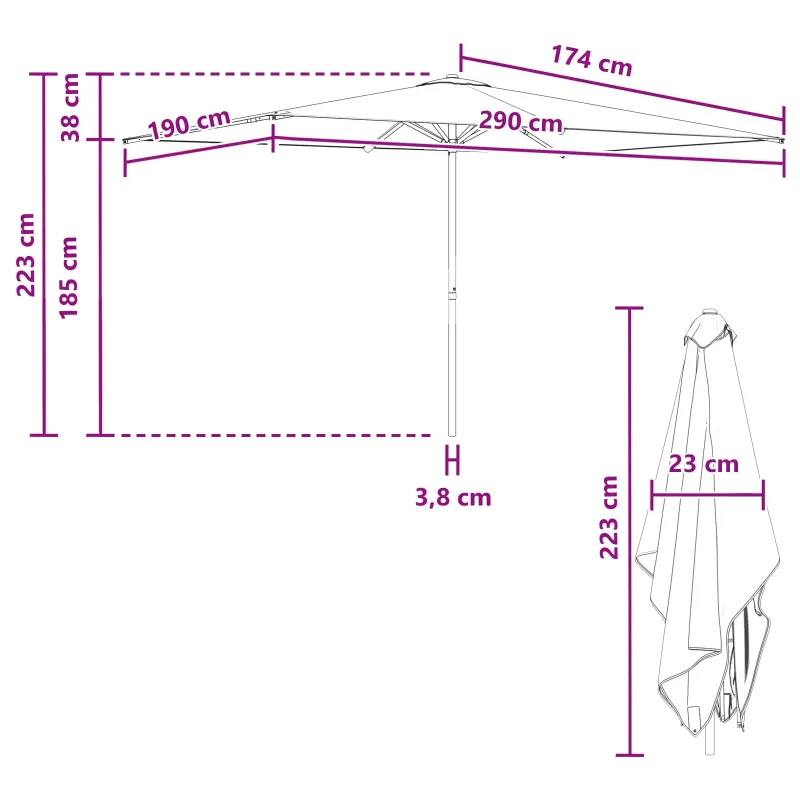Sodų skėtis su baze 200 x 300 cm Poliesteris Stačiakampio