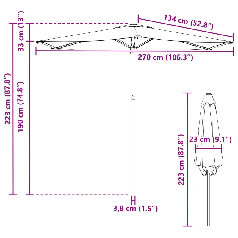Sodų skėtis su baze 270 x 270 cm Poliesteris Stačiakampio