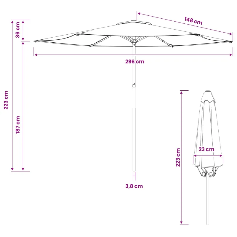 Sodų skėtis su baze 300 x 300 cm Poliesteris Stačiakampio Juoda
