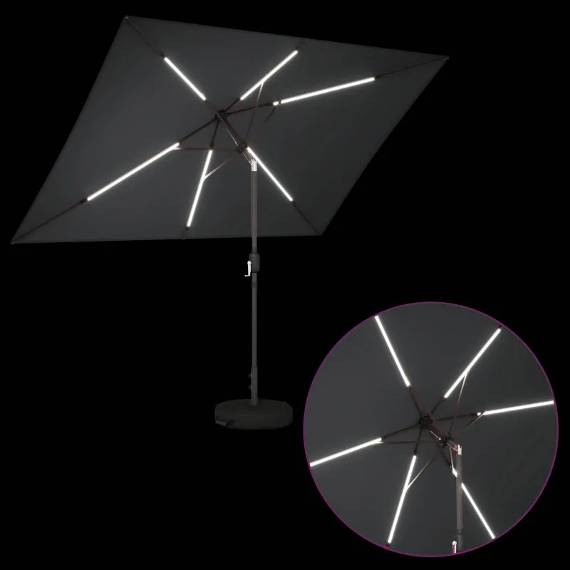 Sodo skėtis su LED šviesomis ir standu 200 x 300 cm Poliesteris
