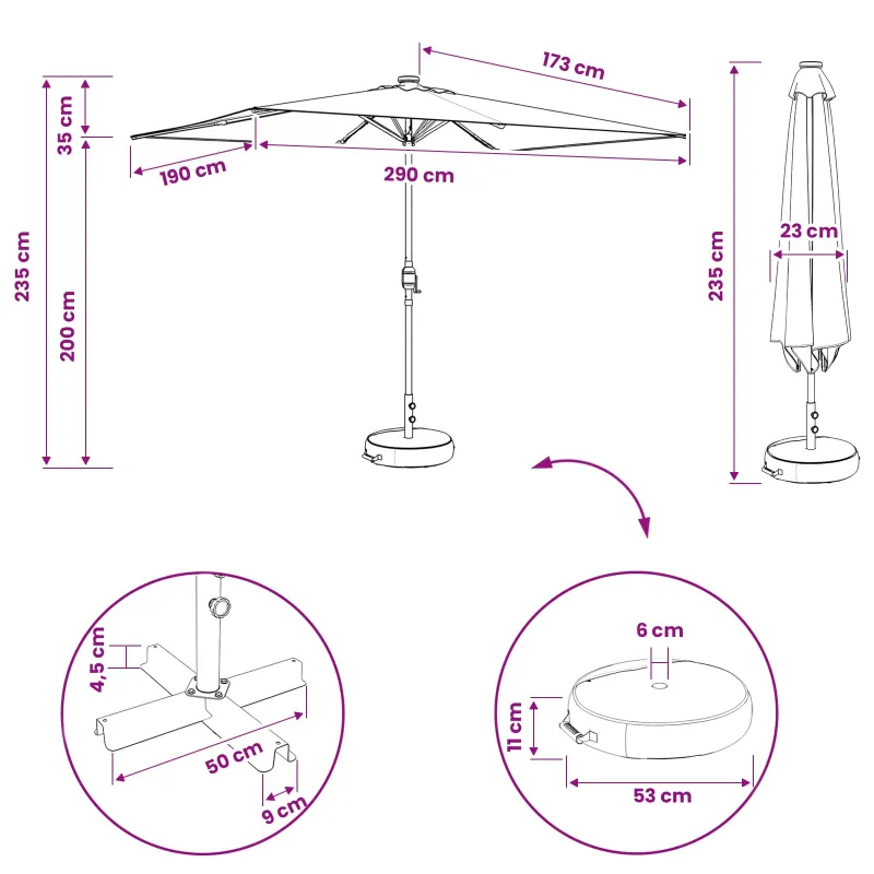 Sodo skėtis su LED šviesomis ir standu 200 x 300 cm Poliesteris