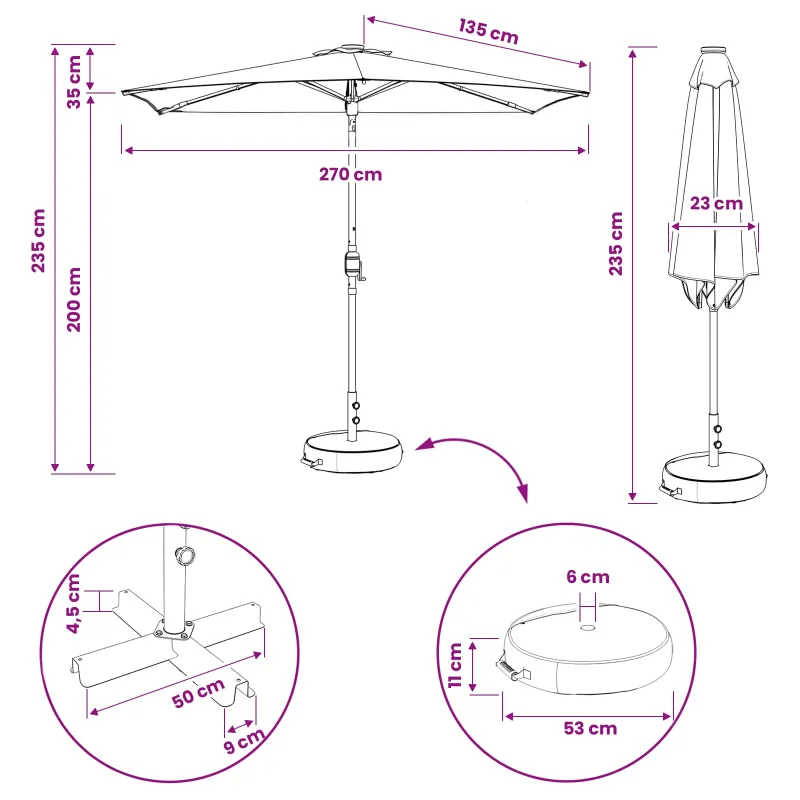 Sodo skėtis su LED šviesomis ir standu 270 x 270 cm Poliesteris