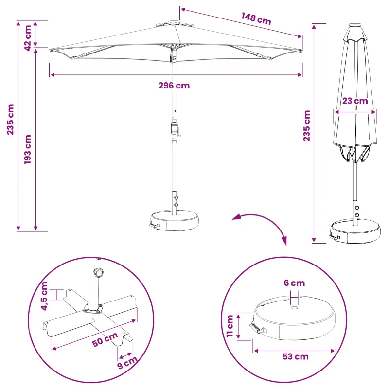Sodo skėtis su LED šviesomis ir standu 300 x 300 cm Poliesteris