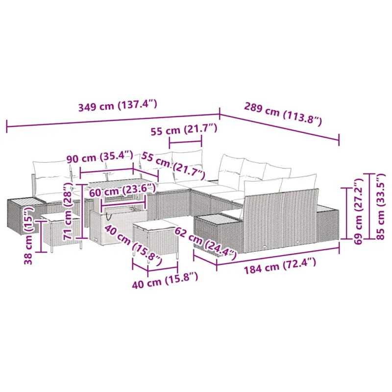 Sodo sohvaryhmä 13 osaa hiekka-polyrattasta