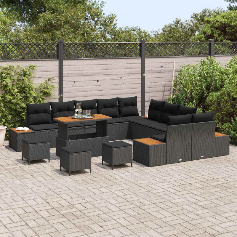 Sodo sohvaryhmä 14 osaa, musta polyratasta