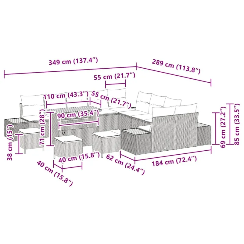 Sodo sohvaryhmä 14 osaa, hiekka-polyrottava