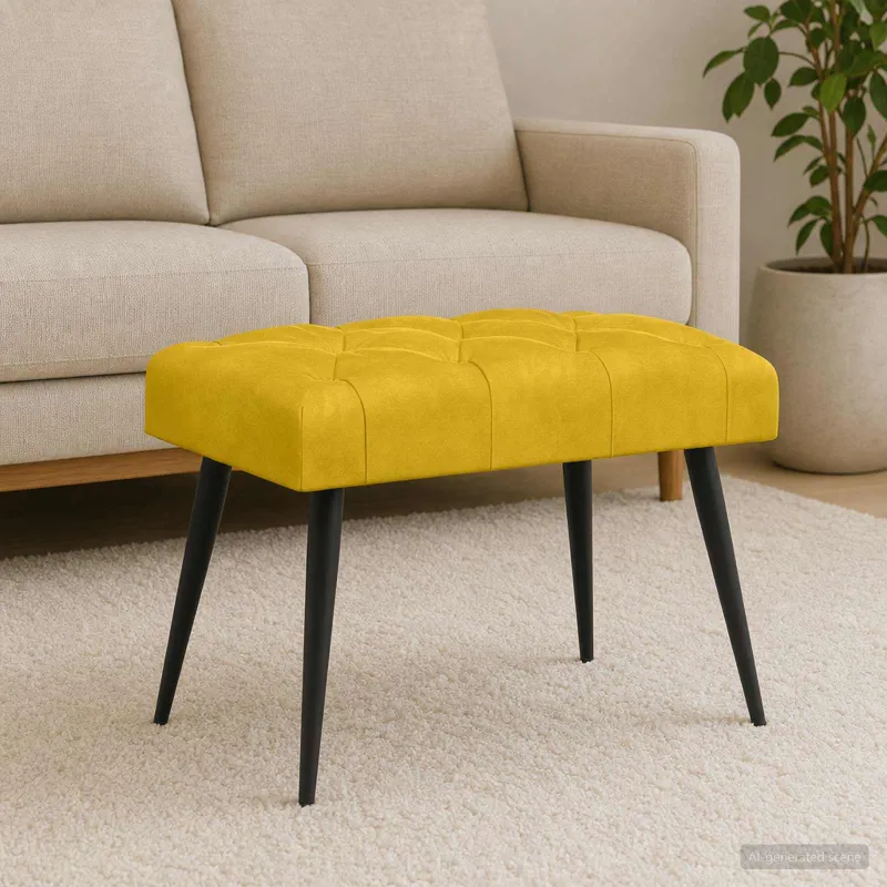 Suoliukas su mygtukų įsiuvais Geltona 60 x 40 x 45 cm Aksomas