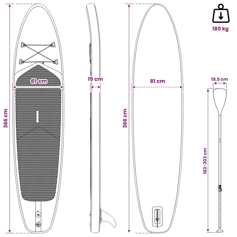 Pripučiamas Stan Up Irklas POSEIDON 366 x 81 x 15 cm Žalia