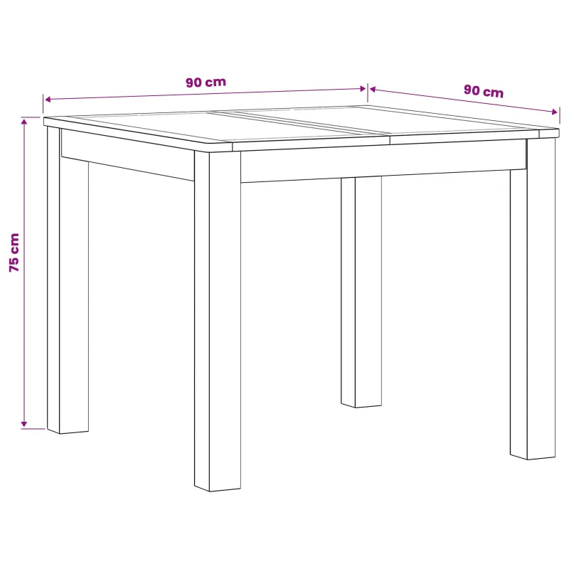 Valgomojo stalas 90 x 90 x 75 cm Kietas ąžuolo medis Natūrali