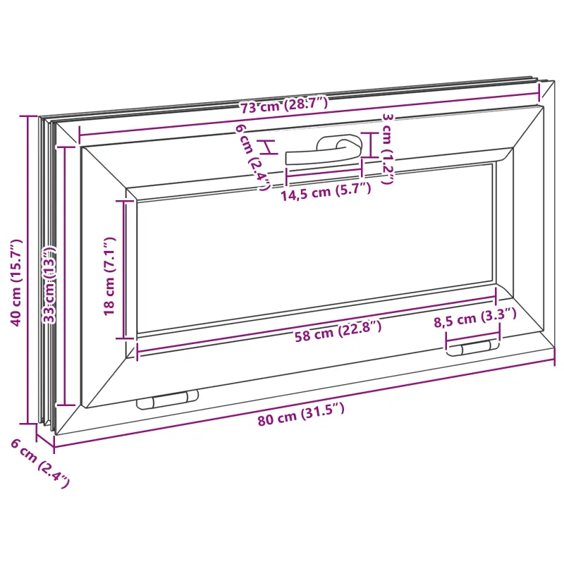 Požeminio lango RISOR 80 x 40 cm PVC ir stiklas Antracito