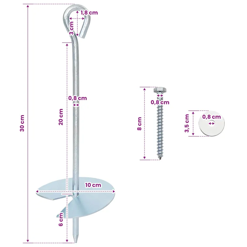 Žemės inkaras 10 pcs Sidabrinė Ø10 x 30 cm Cinkuotas metalas