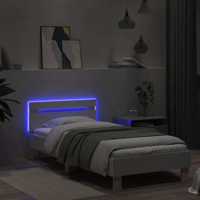 Lovos rėmas su LED Balta 80 x 200 cm Apdirbta mediena