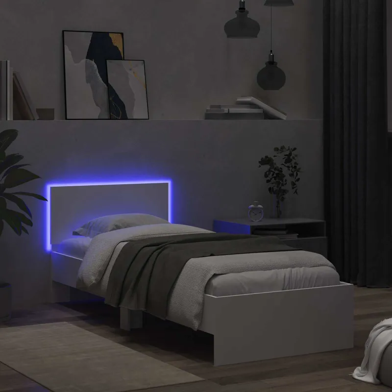 Lovos rėmas su LED Balta 80 x 200 cm Apdirbta mediena