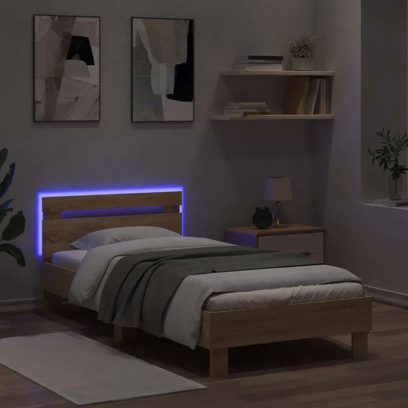 Lovos rėmas su LED Sonoma ąžuolas 80 x 200 cm Apdirbta mediena
