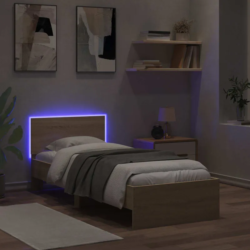 Lovos rėmas su LED Sonoma ąžuolas 80 x 200 cm Apdirbta mediena