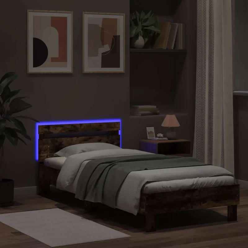 Lovos rėmas su LED Dūminio ąžuolo 80 x 200 cm Apdirbta mediena