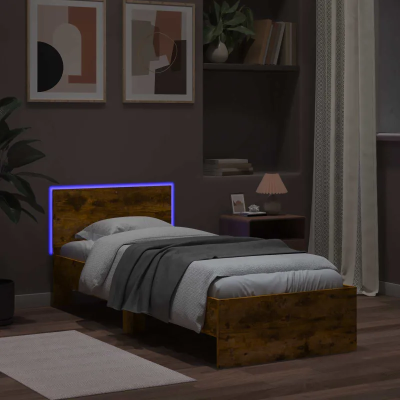 Lovos rėmas su LED Dūminio ąžuolo 80 x 200 cm Apdirbta mediena