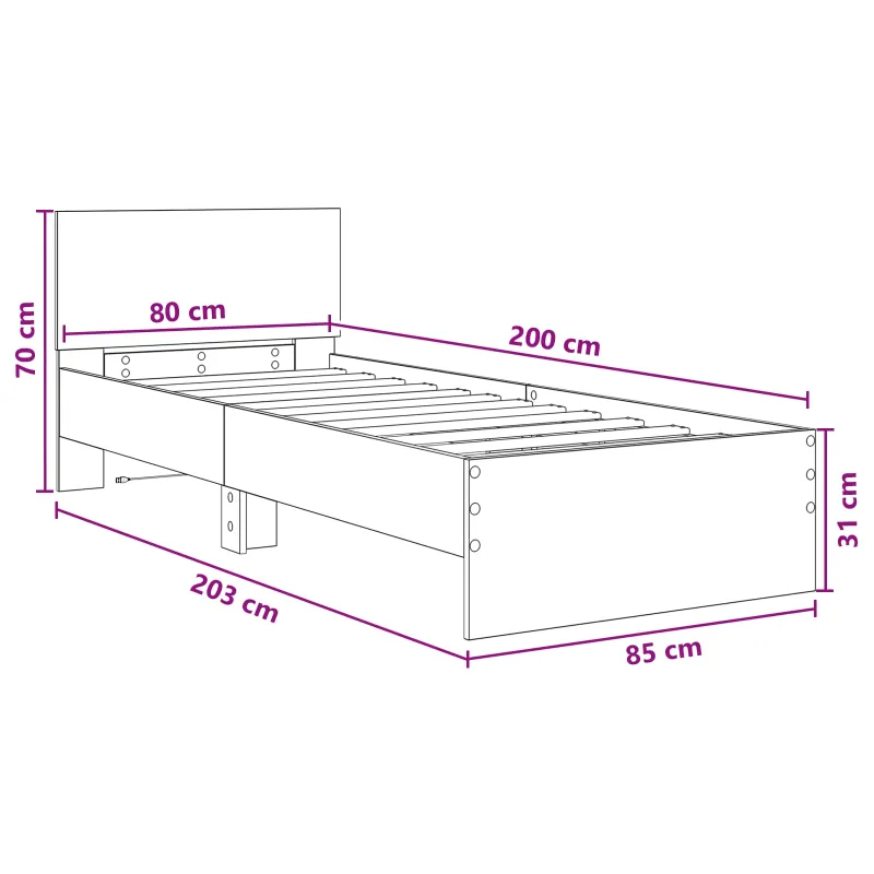 Lovos rėmas su LED Dūminio ąžuolo 80 x 200 cm Apdirbta mediena