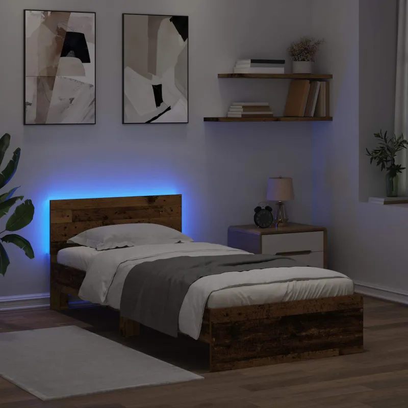 Lovos rėmas su LED Sendintos medienos 80 x 200 cm