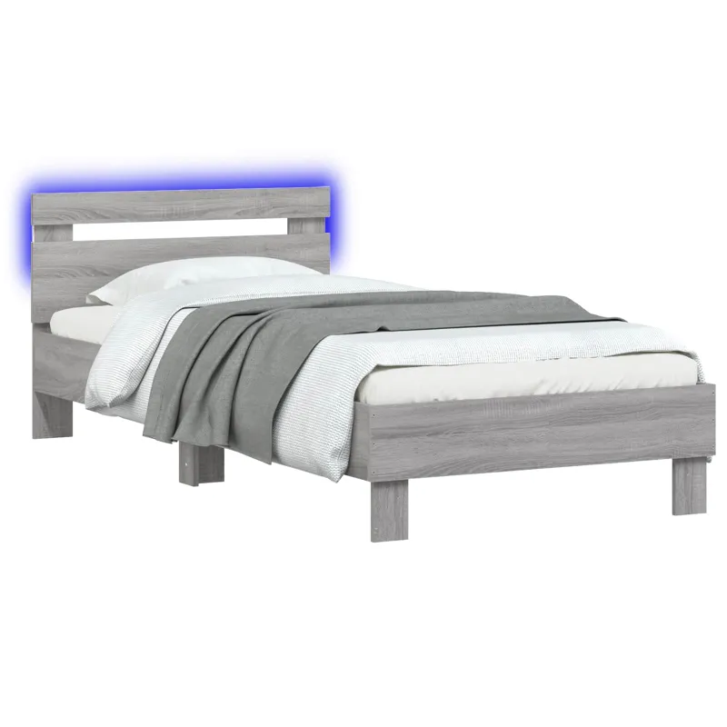 Lovos rėmas su LED Pilka Sonoma 80 x 200 cm Apdirbta mediena